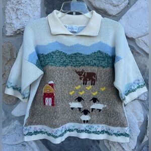 Sweater Loft New York Cotton Knit Sweater Sz M Farm Country Cottagecore Quirky